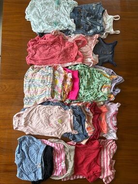 Large lot Girls 12-18 Tank Tops and Rompers Bundle - Pink, Coral, Mint, Blue